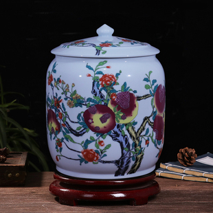 景德镇陶瓷米缸20斤装米桶面粉缸家用带盖密封大号茶叶茶饼罐油缸