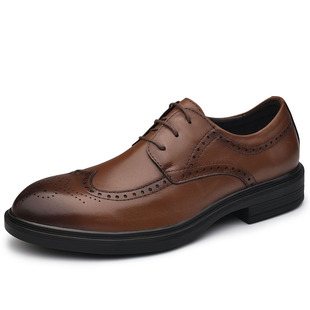 男士时尚绅士复古拼接商务，休闲舒适透气套脚皮鞋正装皮鞋车缝线