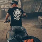 暗黑摩托机车摇滚金属乐队，硬核铁拳骷髅头，衣服泰国潮牌短袖t恤男
