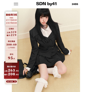 SDNby41 东京物语 千金学院风腰带西装外套+设计感花苞裙裤套装
