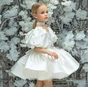 儿童礼服公主裙白色蓬蓬纱女童模特走秀晚礼服花童小主持人演出服