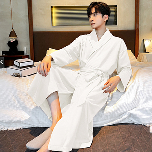春秋季睡衣男士睡袍纯棉白色，日式和服酒店吸水速干长款浴袍式大衣