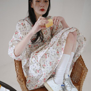 甜蜜和风~复古方领 灯笼袖碎花长裙 韩国复古法式印花长袖连衣裙
