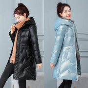 免洗亮面羽绒棉衣女洋气2021韩版中长款修身显瘦加厚保暖棉袄外套