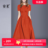 赫本风连衣裙2024夏季名媛气质，高贵红色礼服大裙摆修身中长裙