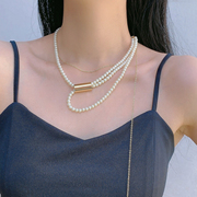 法式复古珍珠多层叠戴长款项链，女金属链流苏，毛衣链锁骨链高级感潮