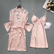 性感睡衣女刺绣字母吊带两件套条纹时尚显瘦睡裙睡袍夏季高级