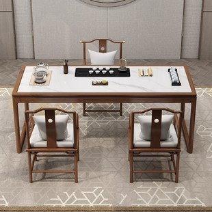 2024茶桌烧水壶嵌入式新中式实木茶桌椅组合岩板茶桌茶盘一体