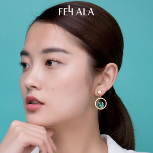 Fellala翡拉拉绿光气质时尚耳环 商场同款欧美复古彩晶珐琅耳饰女