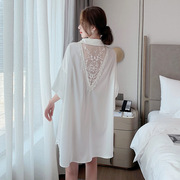 夏季冰丝衬衫睡裙男友风白衬衣白色，性感薄款丝绸短袖睡衣女可外穿
