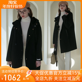 双面羊绒大衣女中长款2023年韩版带帽宽松呢子大衣毛呢外套