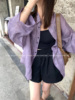 metwo紫色防晒衫衬衫女夏季衬衣开衫外套小个子，外搭薄款亚麻上衣