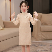 儿童旗袍唐装女童汉服冬装中国风古装长袖裙加绒宝宝拜年服