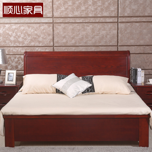 顺心家具 水曲柳实木大床1.8M双人婚床 现代简约中式全实木家具