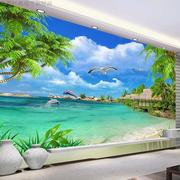 电视背景墙壁纸3d立体海景墙布客厅沙发，无缝壁画简约现代影视墙纸
