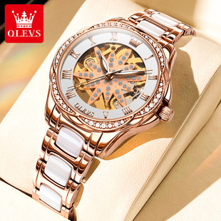 品牌女表士手表机械表手表，镂空镶钻明星，代言欧利时夜光
