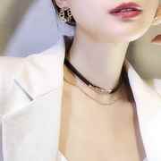 黑色项链脖颈链锁骨链女项圈，装饰高级感饰品颈带绳劲2023