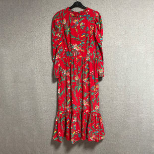 欧美时尚2023年夏季初秋桑蚕丝红色印花仙女气质法式连衣裙
