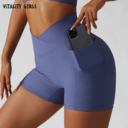 Vitality Girl螺纹瑜伽短裤速干V腰防卷边透气健身服女运动三分裤