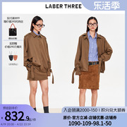 LABER THREE 2024春季翻领拉链夹克女百搭军绿色短款宽松外套