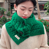 围脖套头高领护颈针织毛线围巾，女绿色冬季毛衣披肩两用纽扣假领子