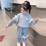 女童秋冬季套装纯棉加绒加厚一体女宝宝洋气时髦运动儿童卫衣