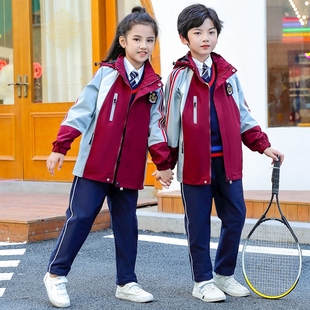 小学生校服冲锋衣套装幼儿园园服春秋装三件套儿童班服运动服