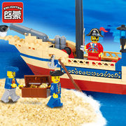 儿童拼装海盗船积木玩具男孩启蒙益智力小颗粒模型拼图圣诞节礼物