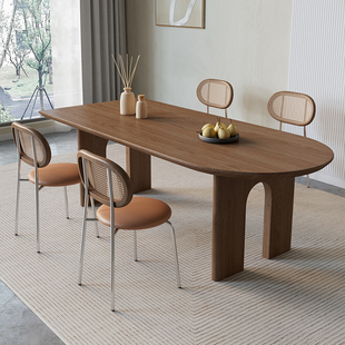 实木岛台餐桌一体异形长方形，靠墙半圆弧椭圆形家用书桌餐桌椅组合