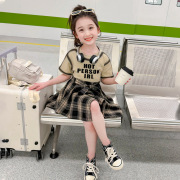 女童韩版套装美拉德辣妹T恤格子裙裤两件套2024夏季韩国童装