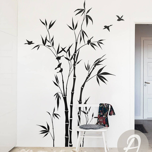 客厅沙发墙装饰画平面防水墙贴树枝竹子壁贴中式田园手绘效果