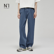夏上新N1宽松直筒牛仔裤男夏季水洗复古蓝色廓形穿搭裤子