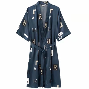 丝绸睡袍男夏季短袖，薄款冰丝性感浴袍，男中长款和服睡衣大码家居服