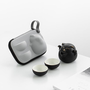 创意招财猫旅行茶具套装陶瓷，便携式旅行快客杯一壶二杯家用定制