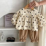 婴儿衣服春秋款ins风长袖衬衫3四5六7八9十个月1岁女宝宝洋气套装