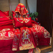 婚庆大红色床品四件套结婚全棉六件套，纯棉婚房被套十件套床上用品