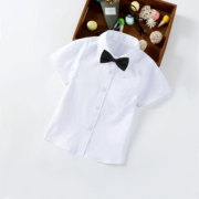 儿童衬衫表演服白衬衣男童纯色，白色上衣短袖3-14岁小童合唱演出服