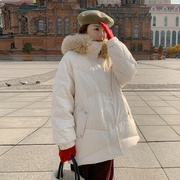 米白色短款羽绒服女2022韩版学生大毛领冬季加厚90白鸭绒外套