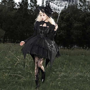 原创lolita哥特少女暗夜法则暗黑风萝莉高腰日常洋装OP长袖连衣裙