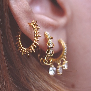 欧美金属耳环Ferragni叠戴耳圈s925纯银设计感耳骨耳扣个性