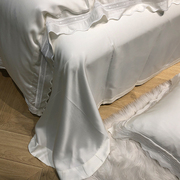 法式小香风120支天丝四件套夏季冰G丝凉感纯白色镂空花边床上用品