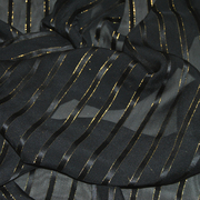 黑色金线真丝缎条绡连衣裙衬衫半身裙旗袍桑蚕丝服装布料面料