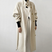 韩版立领高端长毛双面，羊绒大衣女宽松中长款羊毛呢外套秋冬季