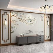 新中式山水花鸟壁纸2022电视背景墙纸沙发装饰壁画客厅影视墙壁布