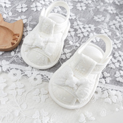 婴儿凉鞋夏季女宝宝鞋子白色公主软底学步鞋防滑6个月棉布鞋1岁