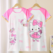 KT猫可爱女孩夏季儿童睡裙韩版短袖睡衣裙卡通可爱家居服中大童装