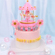 旋转木马音乐盒生日蛋糕装饰摆件儿童女孩公主，礼物网红甜品台烘焙