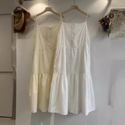 日韩森女系夏季蕾丝拼接纯棉布吊带连衣裙长款叠穿裙子女单层衬裙