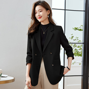 双排扣小个子黑色西装外套女2023秋冬高级感时尚气质西服上衣