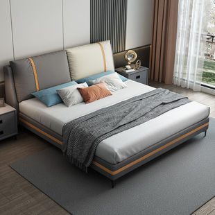 意式轻奢皮床现代简约1.5米双人床主卧实木床榻榻米大婚床